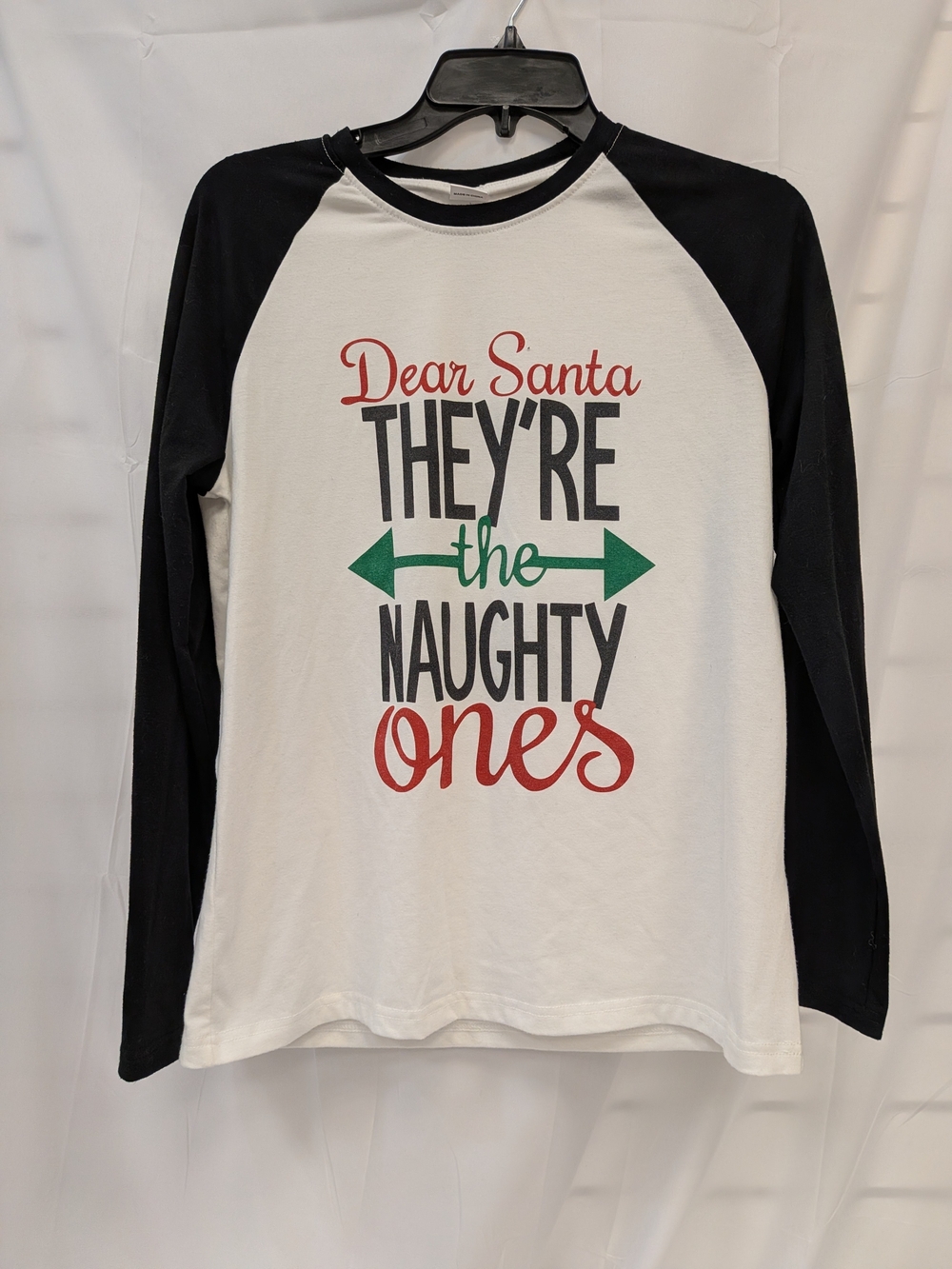 Black & White Raglan Holiday Tee — 'Dear Santa They're the Naughty Ones'